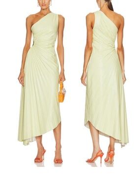 A.L.C. Delfina Dress Faux Leather Pleated One Shoulder Formal Party Yellow 2